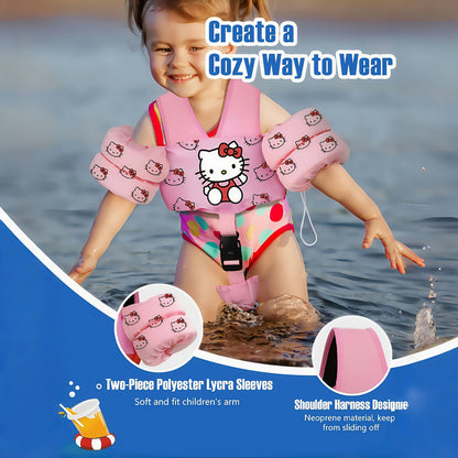 Toddler Swim Float Vest with Adjustable Straps - Sanrio Hello Kitty Pattern Kids Floating Jacket for Beginners Ages 1-9, Lightweight Water Safety Swim Aid for Boys Girls 20-66lbs, Pool Beach Lake