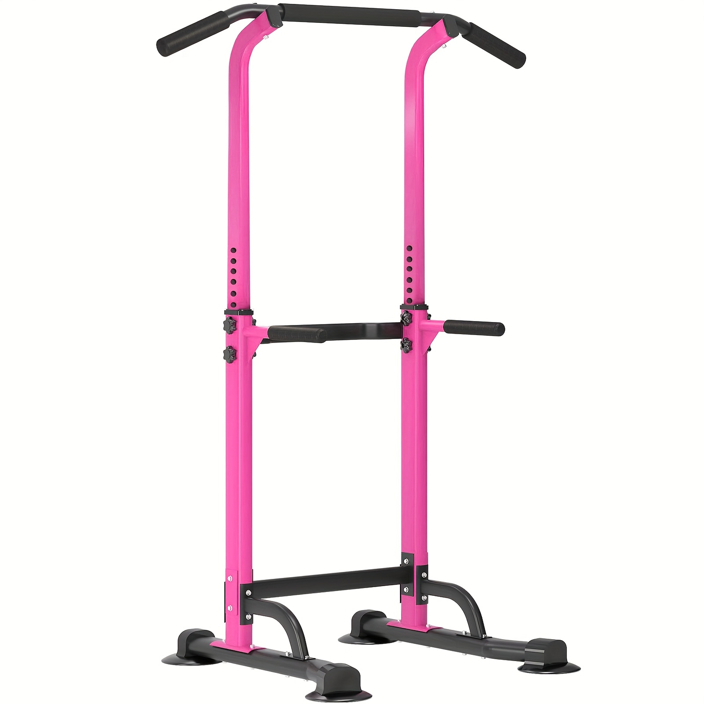 Power Tower Dip Station Pull Up Bar for Home Gym – 330lb Capacity, 10 Height Levels 65"-83", 6 Exercise Positions, H-Base with Suction Cups – Full Body Strength Training Equipment