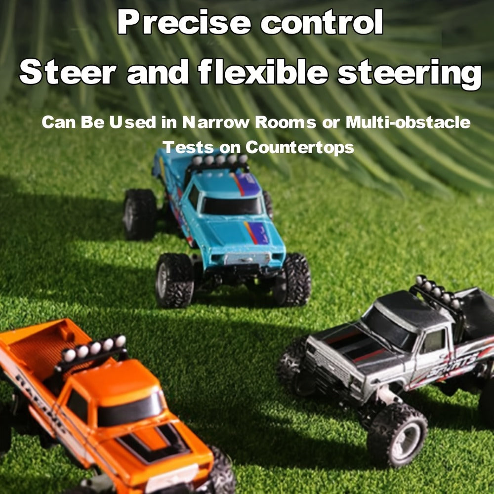 Mini RC Monster Truck 1:64 Scale Alloy Remote Control Car with LED Lights 2.4GHz Speed Steering Adjustable Kids Boys Gift