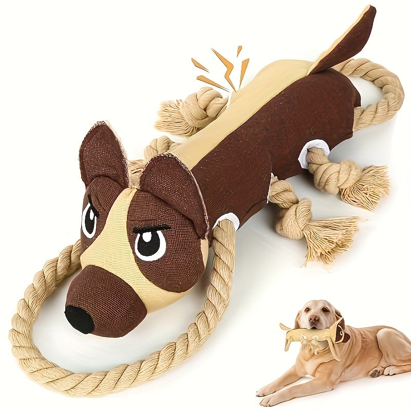 Squeaky Dog Toys for Aggressive Chewers - Interactive Tug of War Rope Toy, Crinkle Plush Chew Toys for Small Medium Large Dogs, Durable Pet Play Toy with Hidden Squeaker