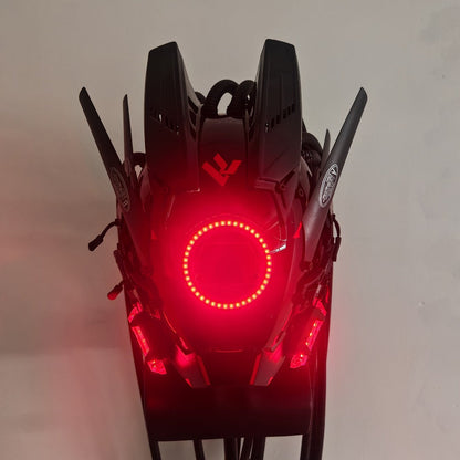 LED Cyberpunk Samurai Mask with Braids – Futuristic Sci-Fi Mechanical Face Mask for Halloween, Cosplay, Music Festival & Rave Party, Blue Green Pink, Free Helmet Included, Adult Gift