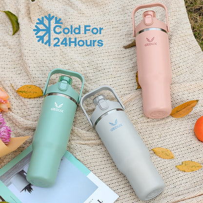 Insulated Water Bottle 32oz 40oz Stainless Steel Leak-Proof Sports Water Bottle with Handle Matte Finish Vacuum Thermos for Gym Hiking Camping Office Travel