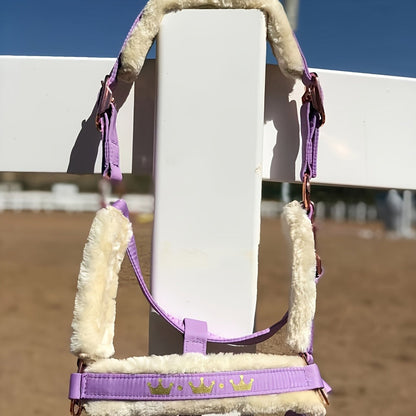 Horse Halter with Detachable Faux Fur Band & Glossy Buckle – Adjustable Head Collar for Horses, Available in 15 Colors & 3 Sizes FULL COB PONY