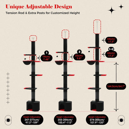 Floor to Ceiling Cat Tree Tower 90–107" – 4-Tier Tall Adjustable Cat Climbing Post with Tension Rod | Ceiling-Mounted Stable Cat Activity Center for Indoor Cats, Multiple Colors
