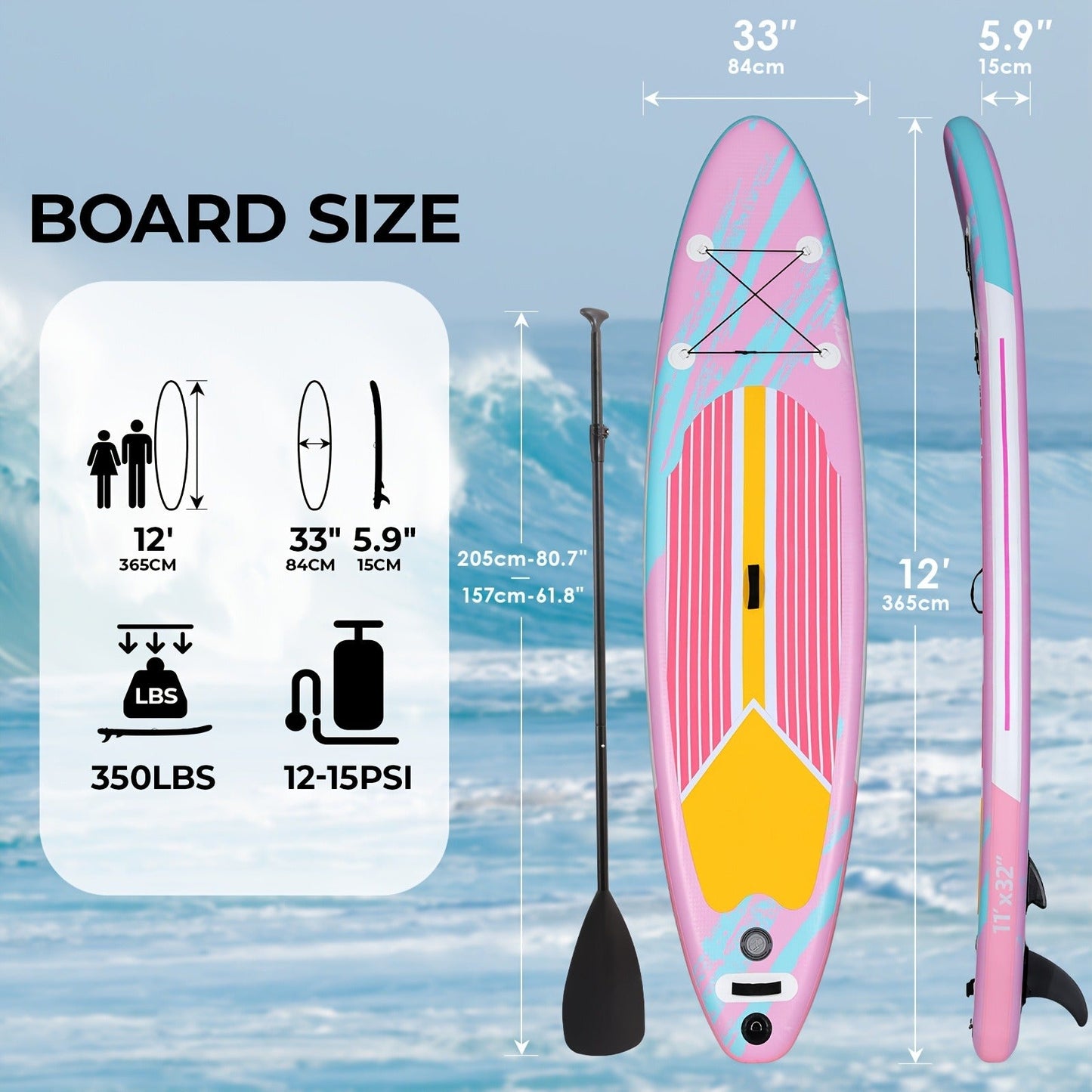 Stand Up Paddle Board 10ft/11ft/12ft – 3-Fin SUP with Floating Paddle, Ankle Leash, Pump & Carry Bag | Yoga Touring Fishing All Levels