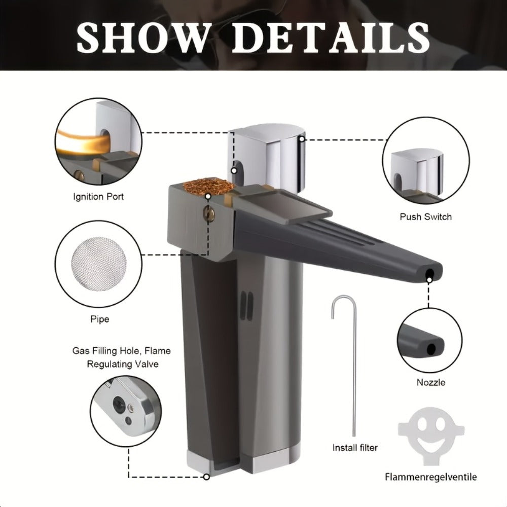 Folding Pipe Lighter Refillable 2-in-1 with Adjustable Flame, Metal-Crafted Durable Design, Gift Box Included – Windproof Butane Lighter for Men, Outdoor, Christmas & Valentine’s Day Gift