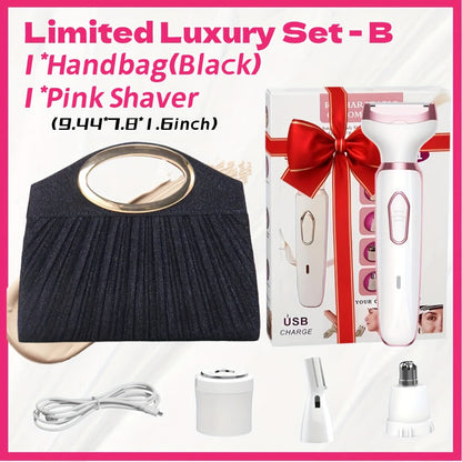 Electric Razor for Women 4-in-1 Rechargeable Lady Shaver Grooming Kit - Painless Wet Dry Hair Removal for Face Nose Legs Underarm Bikini Line Portable USB Rechargeable Gift Set