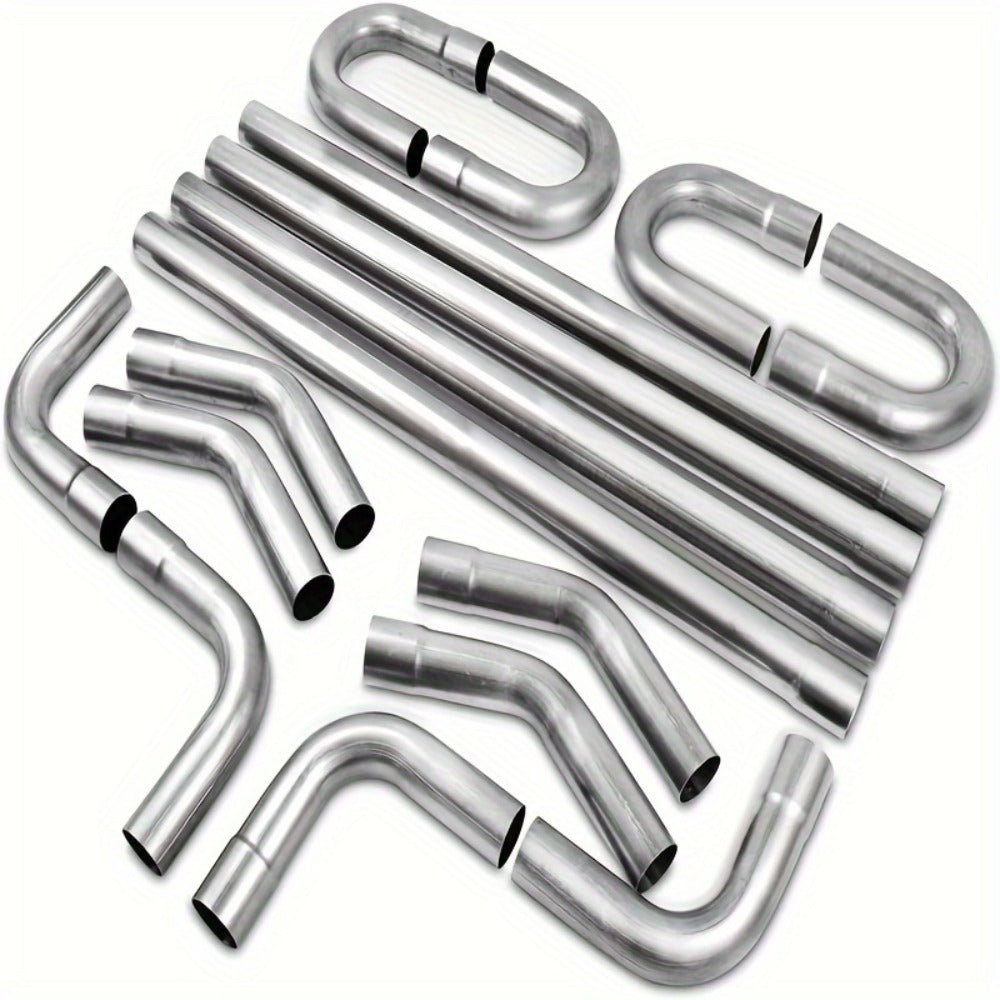 2.5 Inch Exhaust Pipe Kit Mandrel Bend - 8pcs Universal Mild Steel 16 Gauge Tubing with 90° 45° U-Bend & Straight Pipes for Custom Exhaust Fabrication