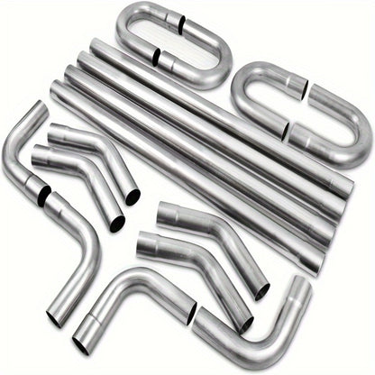 2.5 Inch Exhaust Pipe Kit Mandrel Bend - 8pcs Universal Mild Steel 16 Gauge Tubing with 90° 45° U-Bend & Straight Pipes for Custom Exhaust Fabrication