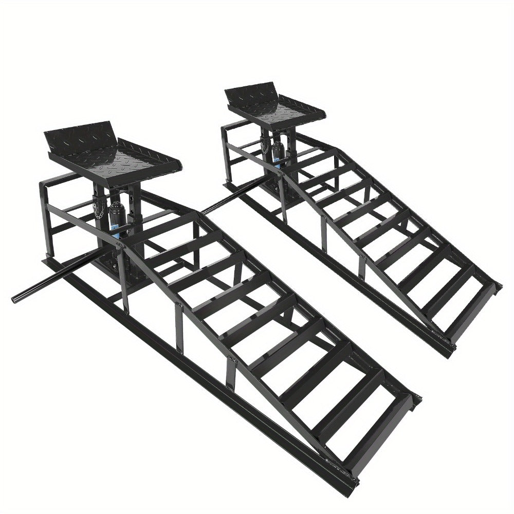 Hydraulic Vehicle Ramps 11,000 lb 5T Low Profile Heavy Duty Lift Service Ramps for Truck Trailer Garage – Adjustable Height, 1 Pack & 2 Pack, Red & Black
