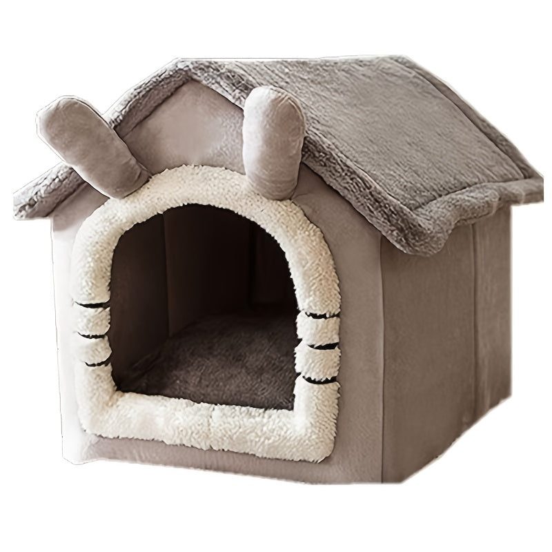 Cat Cave Bed Washable Pet House for Cats & Dogs – Detachable Soft Polyester Cat Nest, Cozy Winter Indoor Cat Bed, Classic Gray & White Design, Large Size 19" x 15" x 18"