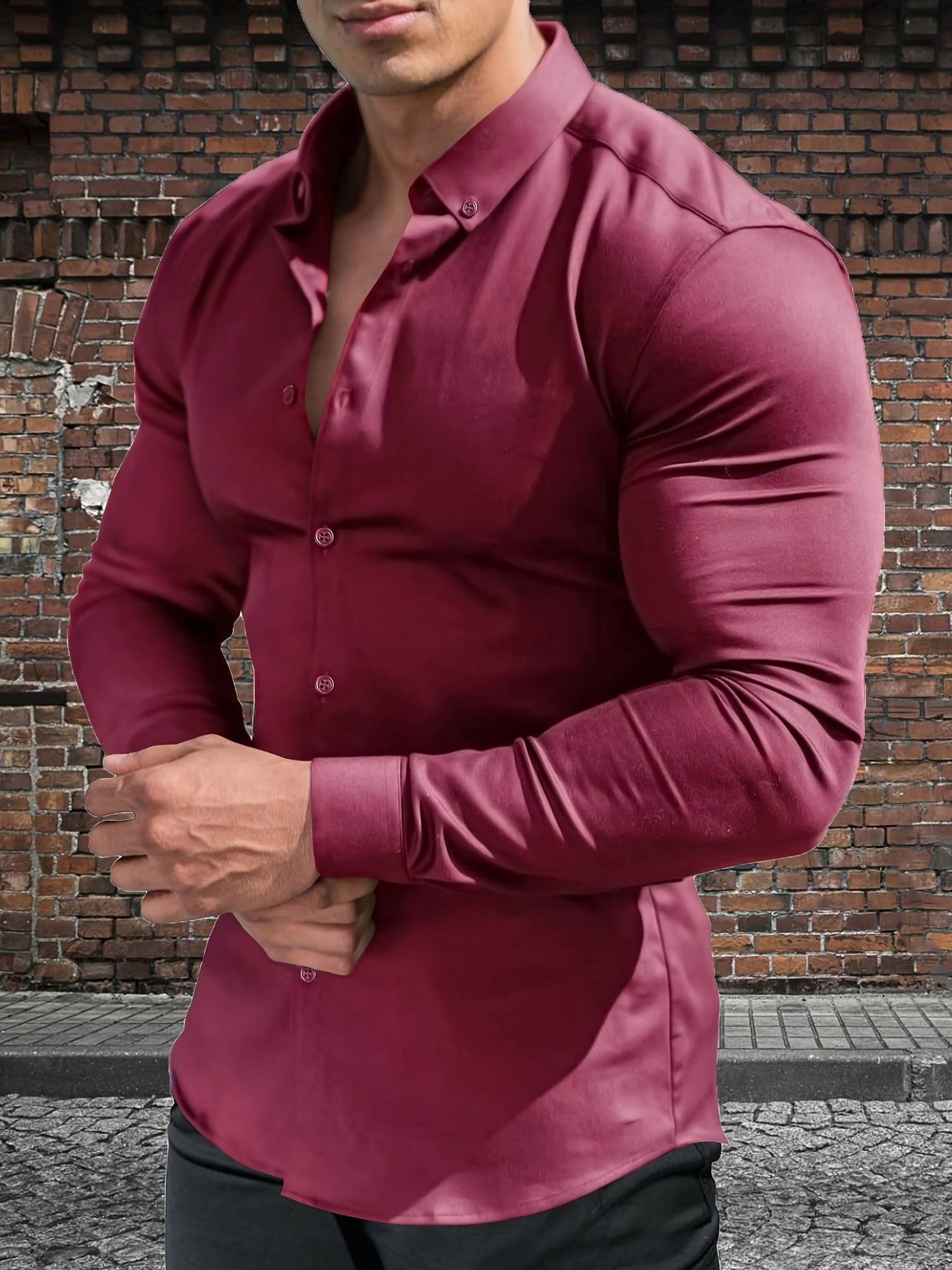 Men's Solid Slim Fit Long Sleeve Dress Shirt - Wrinkle Resistant
