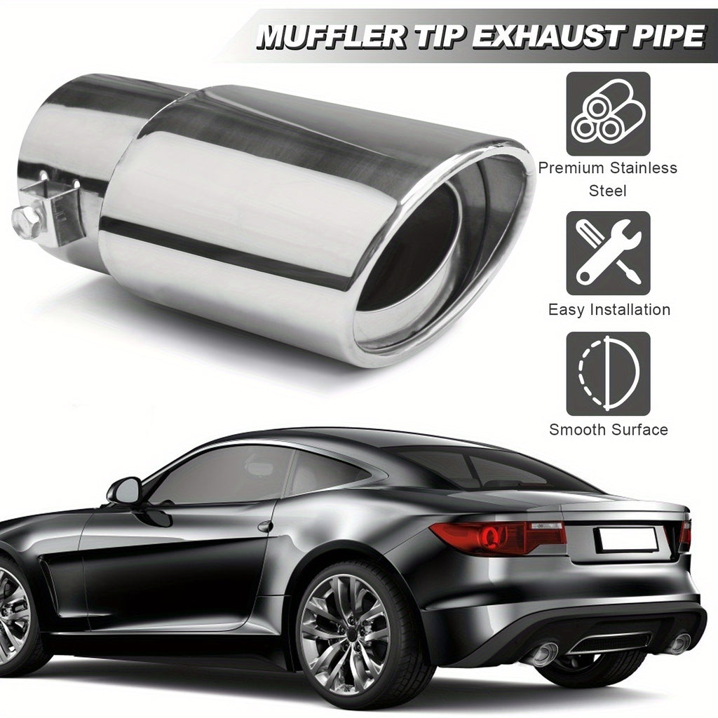 1PC Car Exhaust Tip, Universal Car Exhaust Pipe Modification Tail Throat Tail Pipe For Most Models With Exhaust Pipe Diameter Within 1.5-2.1inch, Steel Exhaust Tips Chrome-Plated Finish Tailpipe (silvery #Straight)