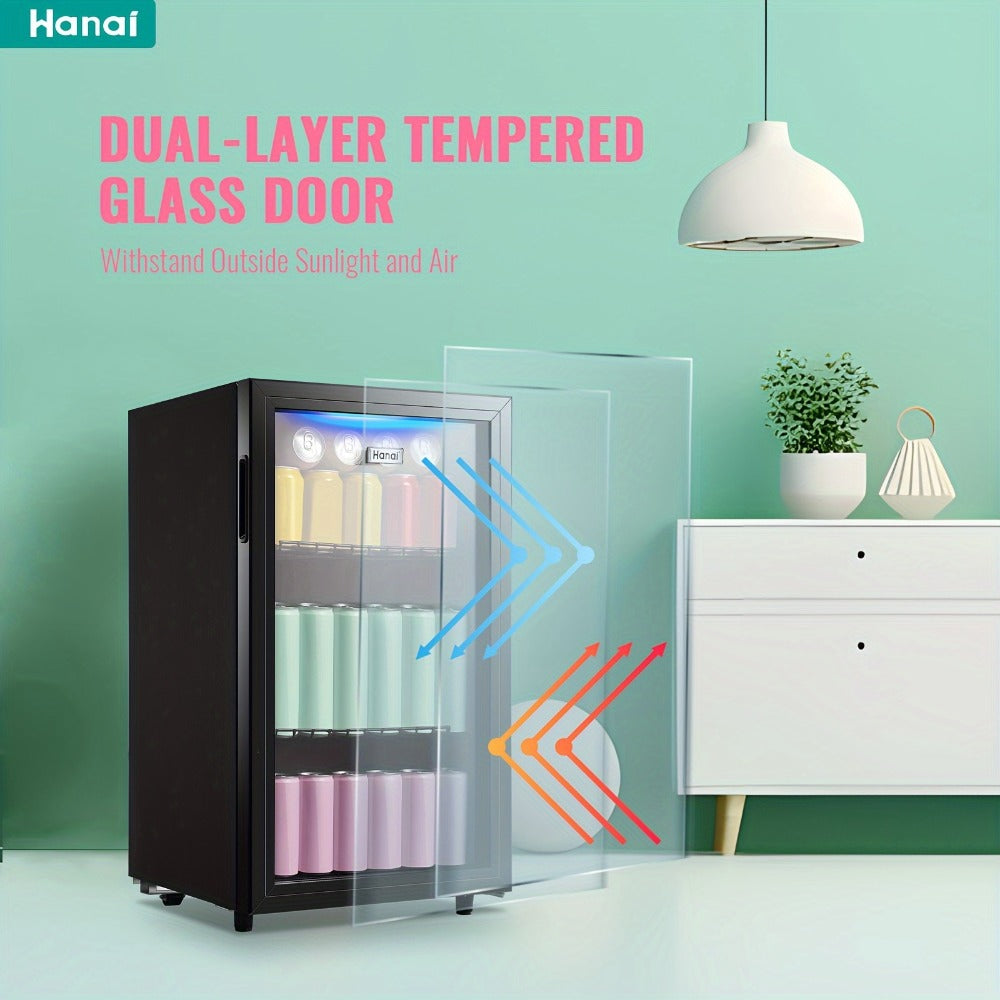 Beverage Refrigerator with Glass Door, Mini Drink Cooler Fridge with Blue LED Light, 3 Adjustable Shelves & R600a Compressor – 1.7 or 3.5 Cu Ft Freestanding Bar Fridge for Home, Office, Dorm and Bar