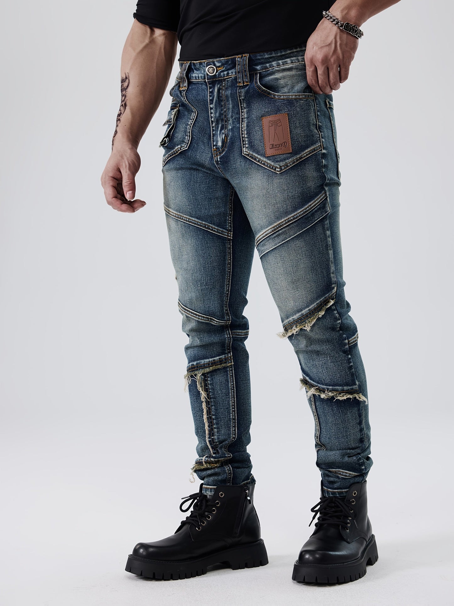 Men's Slim Fit Jeans - Vintage Wash Patchwork