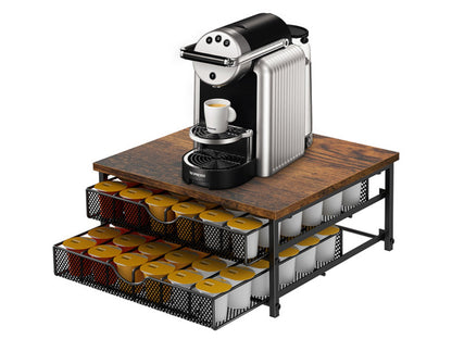 K-Cup Coffee Pod Holder 72 Capacity – 2-Tier Sliding Drawer Coffee Pod Organizer with Wood Top & Metal Frame, Non-Slip Base, Stackable Countertop Storage for Home, Office & Cafe – Silver
