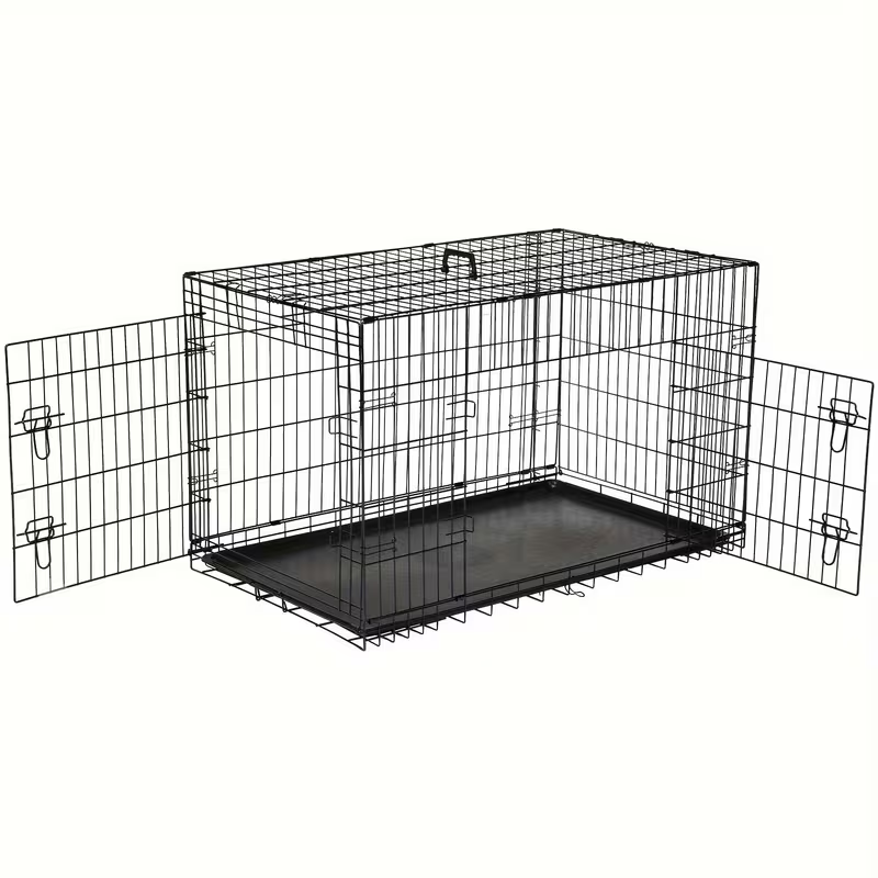 Dog Crate with Divider Panel & Double Door - Folding Metal Wire Dog Cage with Leak-Proof Tray, Indoor Outdoor Travel Pet Kennel for Small Medium Large Dogs, 5 Sizes