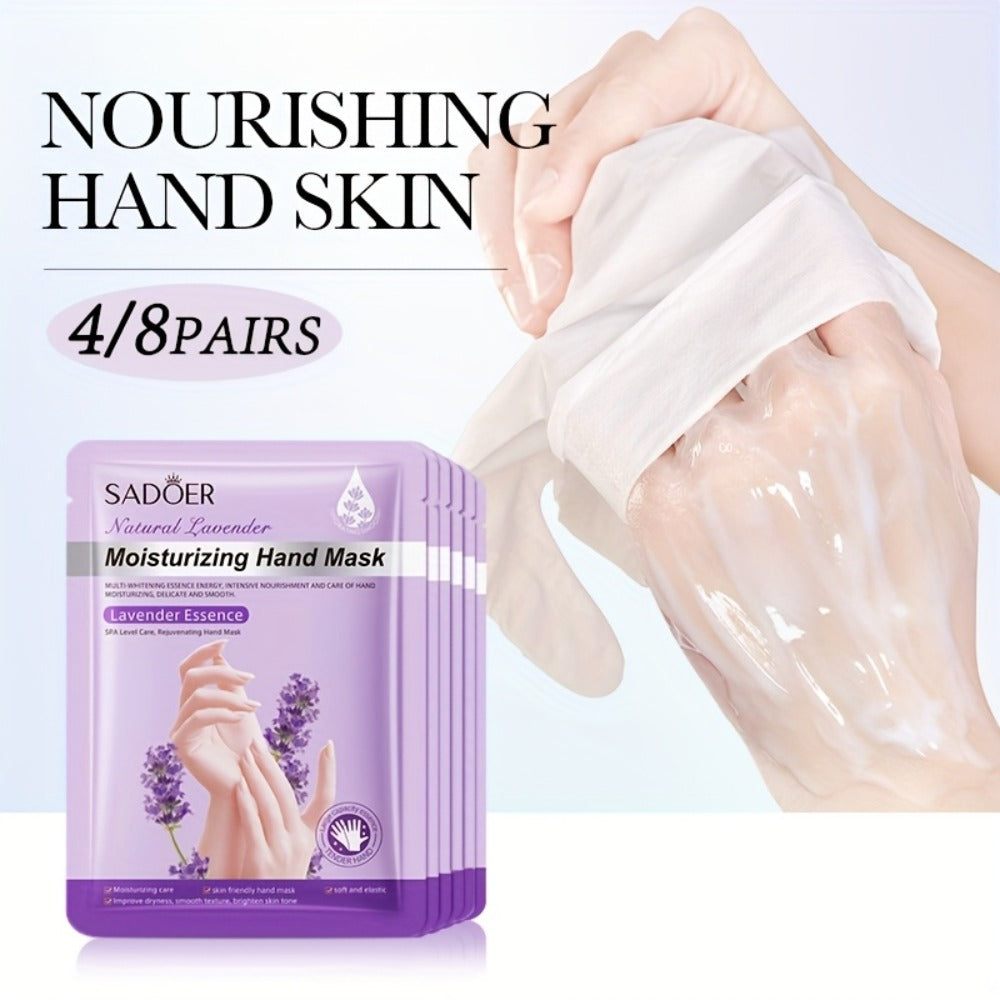 Moisturizing Hand Mask Gloves Glycerin & Lavender 4 & 8 Pairs — Natural Essential Oil Deep Hydrating Hand Spa Treatment, Hypoallergenic Individually Wrapped Hand Care Gift for Women with Dry Rough Hands