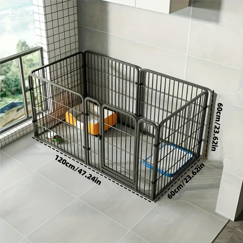 Indoor Dog Playpen Enclosure – Stainless Steel Multi-Functional Pen with Rest, Play & Potty Area | Flexible Shape for Small to Medium Dogs, Durable Metal Construction, Black & White