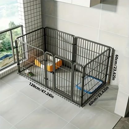 Indoor Dog Playpen Enclosure – Stainless Steel Multi-Functional Pen with Rest, Play & Potty Area | Flexible Shape for Small to Medium Dogs, Durable Metal Construction, Black & White