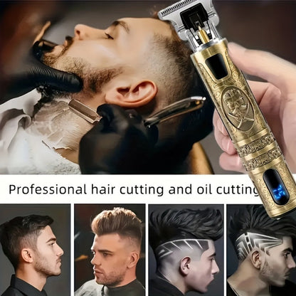 Professional Hair Clipper with LCD Display Vintage Oil Head Fade & Carving Hair Cutting Machine - Precision Trimming for Barbers & Home Use, Unique Dragon & Buddha Head Designs, Rechargeable
