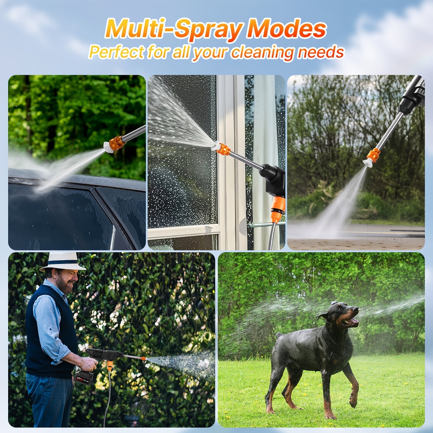 LOVEWE 300 Watt Cordless High Pressure Electric Car Wash - Equipped with 6-in-1 Nozzle, 1.3GPM Handheld Car Wash Gun, for Car Wash/Home/Floor/Garden Cleaning, Includes1/2 X 15000mAh Batteries, 60 Minutes Battery Life