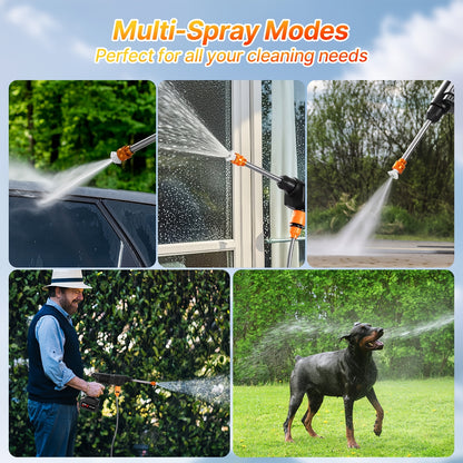 LOVEWE 300 Watt Cordless High Pressure Electric Car Wash - Equipped with 6-in-1 Nozzle, 1.3GPM Handheld Car Wash Gun, for Car Wash/Home/Floor/Garden Cleaning, Includes1/2 X 15000mAh Batteries, 60 Minutes Battery Life