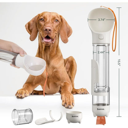 Portable Dog Water Bottle 3-in-1 – Travel Water Dispenser, Food Container & Poop Bag Holder for Dogs, Leak-Proof Silicone & ABS, Lightweight Outdoor Pet Water Bottle for Walks, Hiking & Camping | 300ml / 500ml