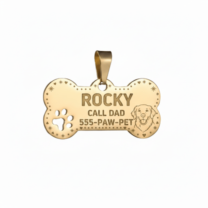 Custom Dog Collar Cuban Chain with Engravable Pet ID Tag – Personalized Name & Phone Number Plate for Small Medium Large Dogs & Cats, Sizes S to 4XL, Golden Silver Rose Gold Gift
