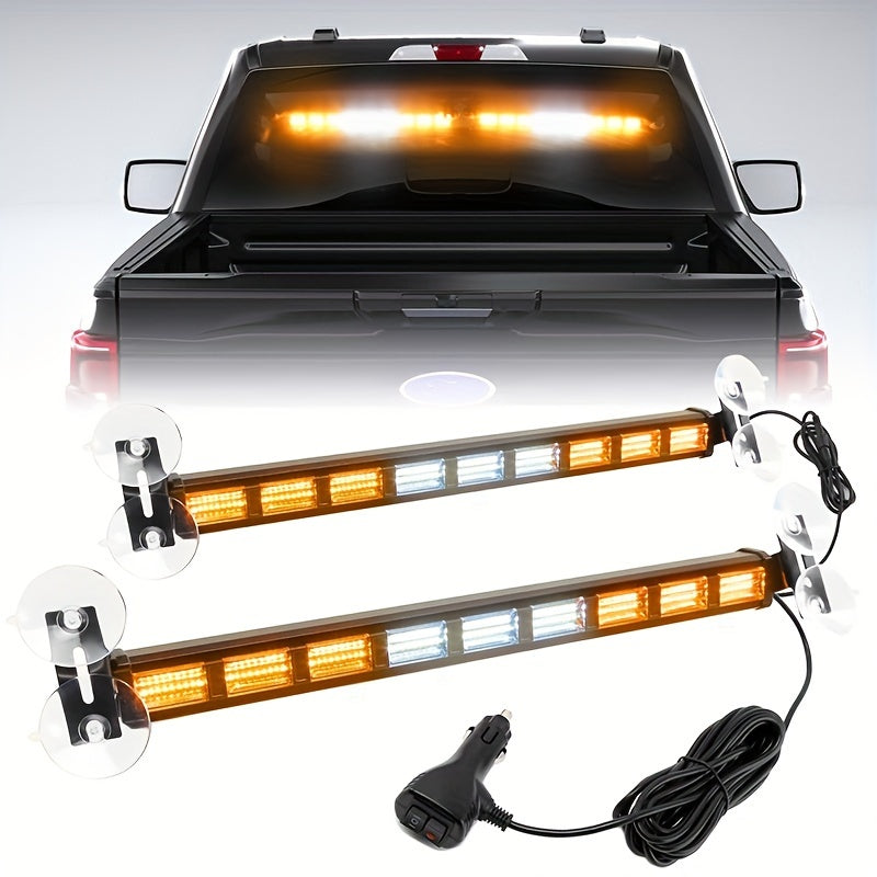 FLYANT Off Road 17.16in Switchable 4 Colors Emergency Strobe Light Bar 162 LED Bar Amber White Red Blue Windshield 2in 1 Visor Safety Flashing Lights DC 12-24V Bar Deck Split W/Take Down for Trucks Construction Vehicles