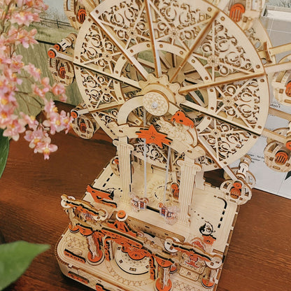 DIY Wooden Ferris Wheel Music Box Kit – 3D Mechanical Spinning Puzzle Model with Gift Box, Romantic Handcrafted Decor Gift for Adults Teens Birthday Valentine's Day Anniversary Christmas