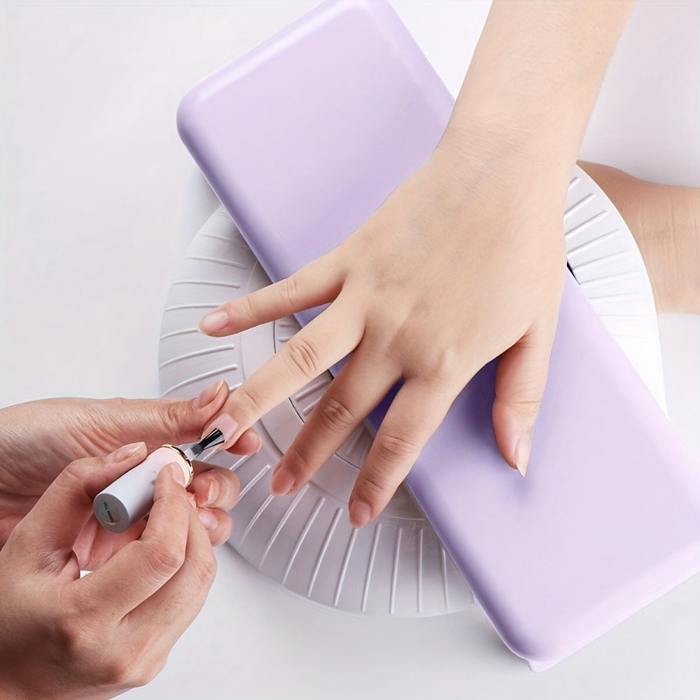 Folding Nail Armrest Hand Rest for Nail Technicians - Cushioned Wrist Support Pillow Bracket, Portable Manicure Table Stand, Professional Salon Nail Station Accessory, Pink White Purple