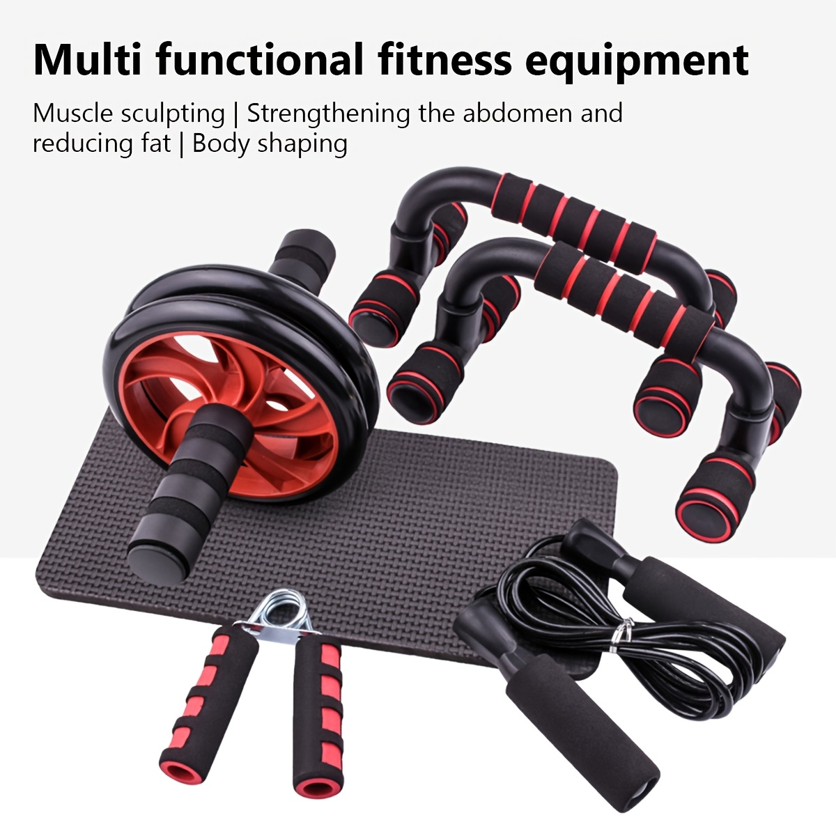 7-Piece Ab Workout Set – Push-Up Bars, Ab Wheel, Mini Mat, Resistance Band, Jump Rope & Hand Gripper – Core Training Kit for Men & Women, Home & Gym Fitness Gift