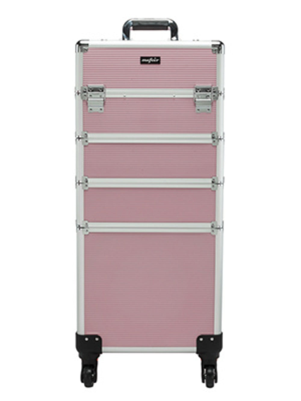 Makeup Train Case Rolling 4-in-1 Aluminum Lockable Trolley with 4 Removable Wheels Collapsible Trays DIY Compartments Telescopic Rod Cosmetic Organizer for Makeup Artists Salon Travel Black Pink Rhinestone
