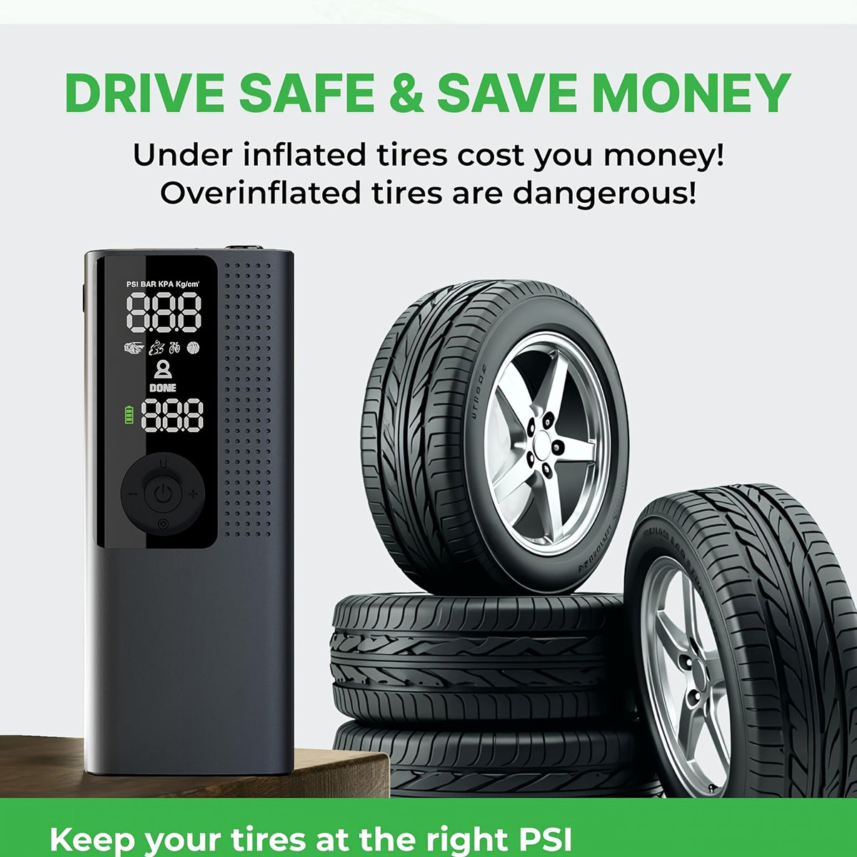 Portable Tire Inflator with Digital Pressure Gauge, Rechargeable Battery, LED Light, Cordless, Suitable for Cars, Motorcycles, Bicycles, And Balls