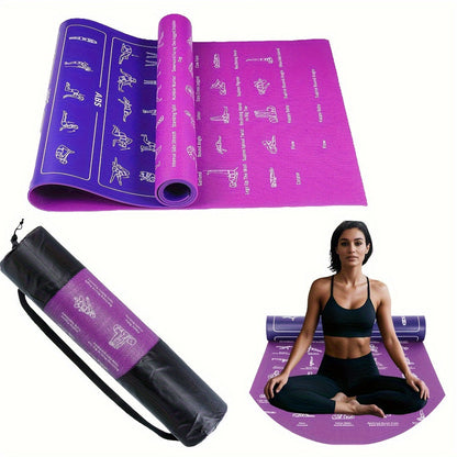 Yoga Mat with 75 Yoga Pose Illustrations & Side Storage Bag – Non-Slip Extra Thick Flexible Durable Exercise Mat for Beginners Men Women – 75 Stretching Actions Cute Printed Yoga Mat
