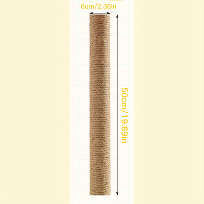 Multi-Level Sisal Cat Scratching Post 4-in-1 with 6 Wooden Balls 2 Hanging Balls & 2 Feather Teaser Toys - Premium Thickened Sisal Anti-Slip Base for Indoor Cats M L XL + Replacement Pillars