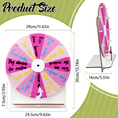 Spinning Prize Wheel 11.4 Inch Erasable Raffle Spin Wheel with Stand Tabletop Roulette Spinner for Wedding Party Family Game Night Classroom Pink
