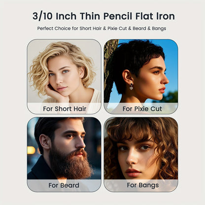 Mini 0.3 Inch Hair Straightener 2-in-1 Curler Titanium Plates 5 Heat Settings 450°F Dual Voltage Beard Bangs Short Hair Styling Tool Unisex for Men Women Valentine Gift
