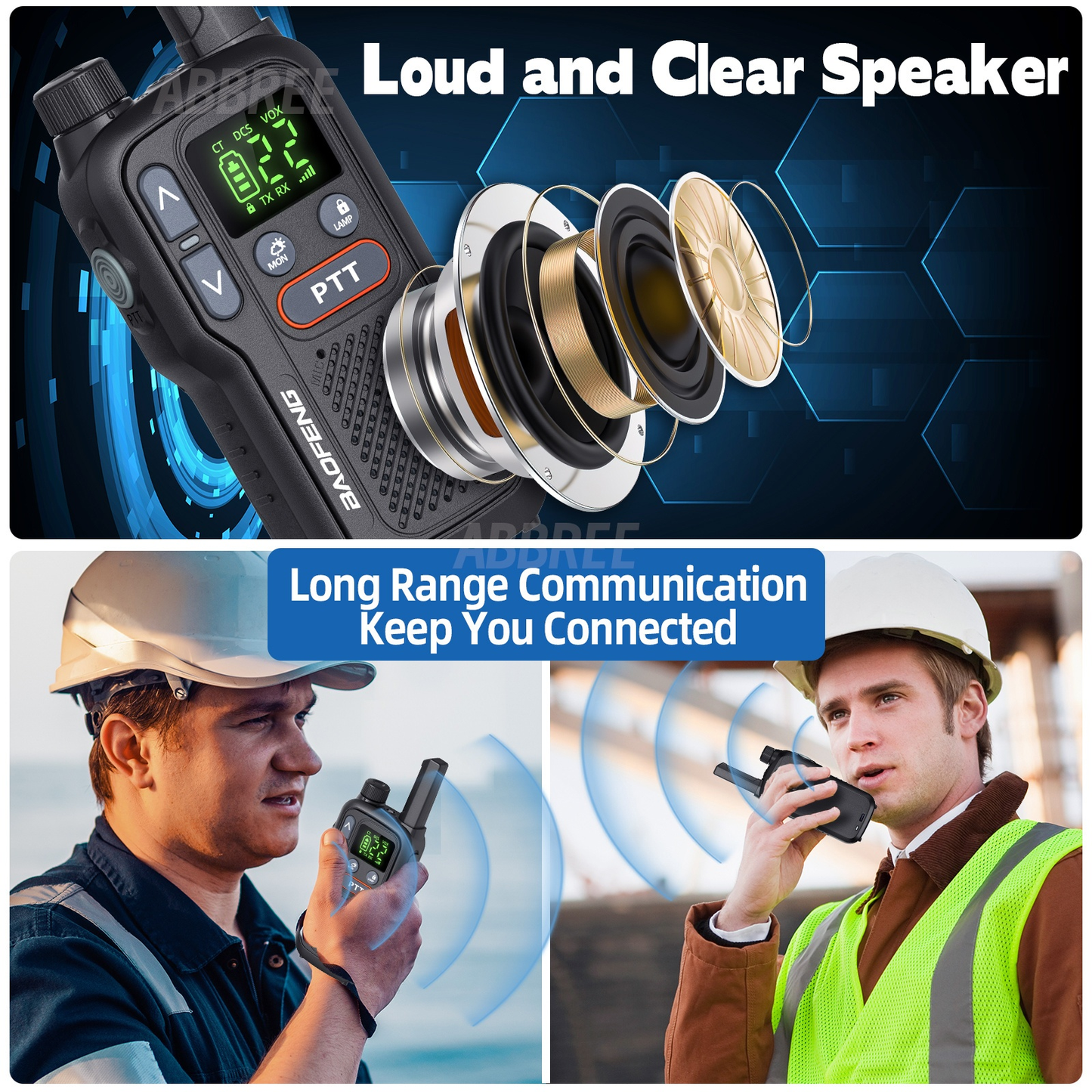 FRS Two Way Radio Rechargeable, BAOFENG BF-T18 Walkie Talkies Long Range with NOAA Weather Alert, VOX Hands-Free, 1500mAh USB-C Battery, LED Flashlight, for Hiking Camping Outdoor Adults 2 Pack