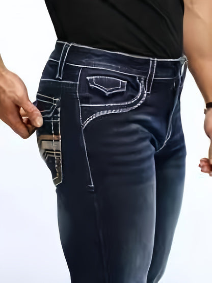 Men's Straight Leg Jeans - Classic Wash Embroidered Weekend