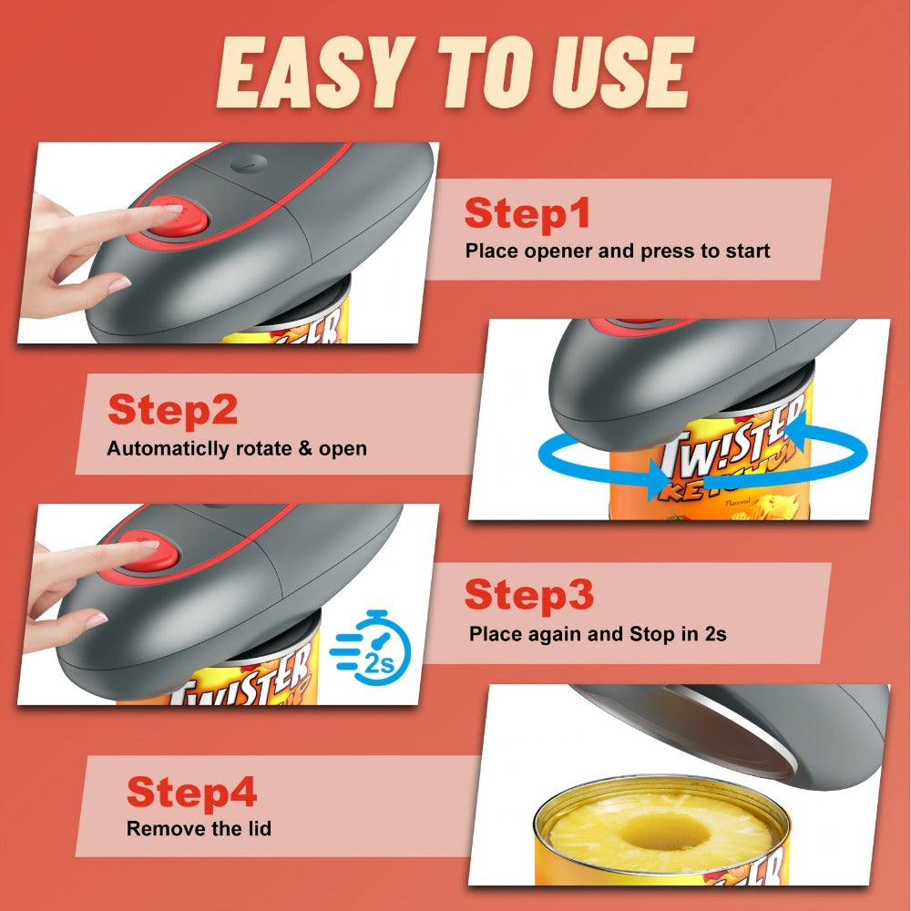Electric Can Opener One Touch Automatic – Smooth Edge Safety Cut, Hands-Free Operation, Portable Cordless Design for Kitchen & Outdoor, Easy for Seniors & Arthritis Sufferers
