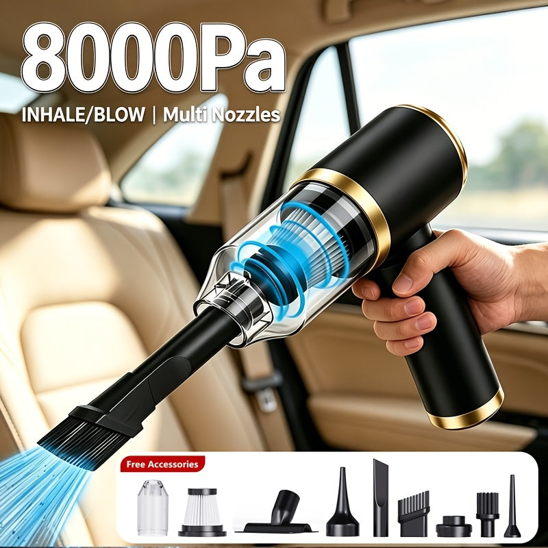 8000Pa Car Vacuum Cleaner - Strong Suction, High Efficiency, Portable Cordless Household Handheld Vacuum Cleaner With Both Blowing And Suction Functions, Equipped With Various Gap Cleaning Tools, Suitable For Car/office/home Cleaning