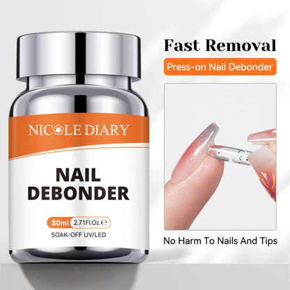 Press On Nail Debonder Remover 80ml — Fast 3-5 Second Soak-Off Liquid for False Tips, Rhinestone Glue Remover, No Damage Easy Dissolve, Professional Nail Care Tool for Women Home Salon