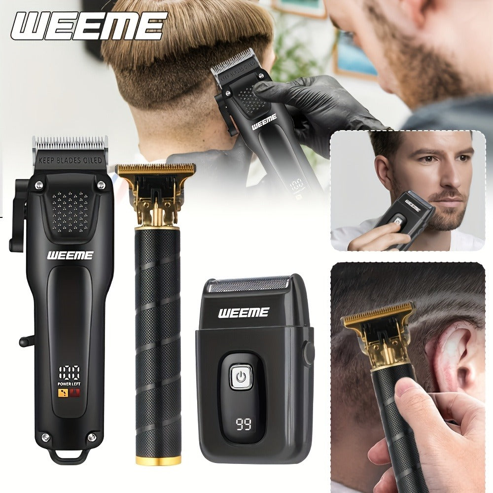 Mens Grooming Kit with Nose Hair Trimmer Electric Shaver WEEME 826 USB Rechargeable LCD Display - Complete Shaving Trimming Set Gift for Dad Brother Son Birthday Holiday