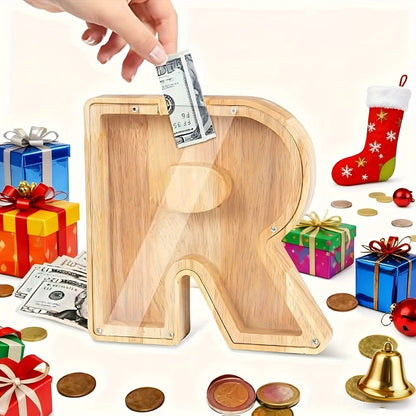 Personalized Wooden Piggy Bank for Kids – A-Z Alphabet Letter Initial Coin & Bill Savings Bank for Boys & Girls, Toddlers to Big Kids | Birthday Christmas Baby Shower Gift | Financial Literacy Toy & Room Decor