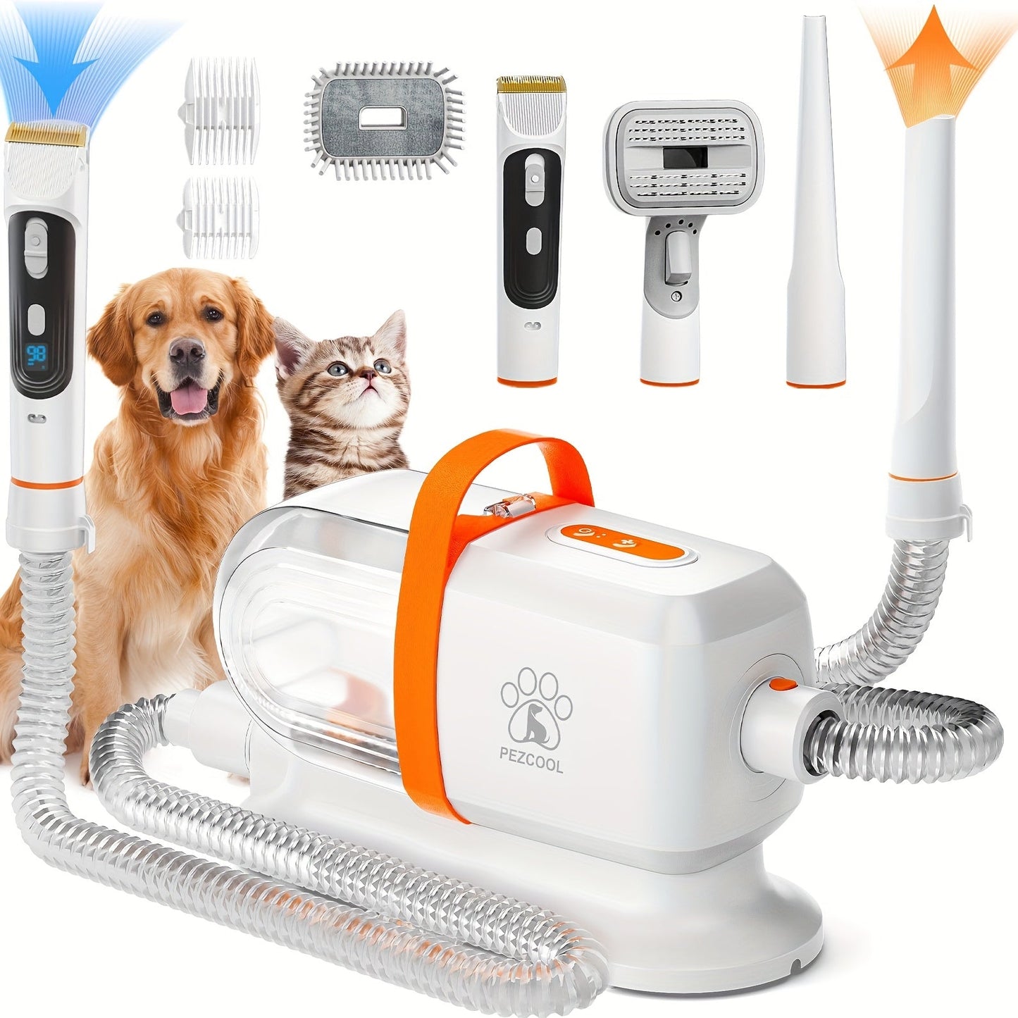 Dog Grooming Vacuum 8-in-1 & 9-in-1 with Dryer Function – 2.2L Large Cup, Low Noise Pet Grooming Vacuum for Shedding, 6 Grooming Tools, Strong Suction Home Dog Grooming Kit (Purple or Orange)