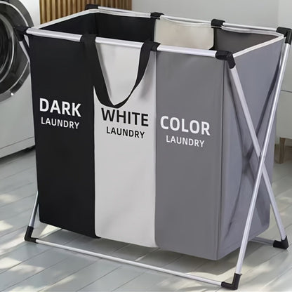 Laundry Hamper Sorter 3-Section Foldable Basket with Oxford Bags Large Rectangular Hamper with Handles Durable Fabric for Home Dorm Bathroom Bedroom College