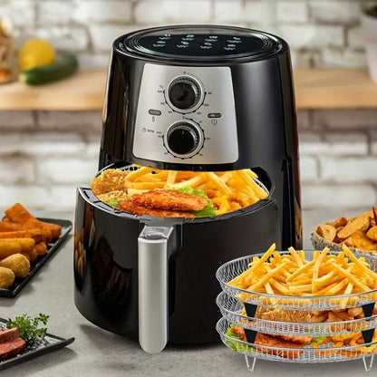 Air Fryer Rack Set – 10-Piece Stainless Steel Stackable Dehydrator Rack with Clips for 4.2QT-5.8QT Round Air Fryers, Reusable Elevated Baking Accessories, Dishwasher Safe