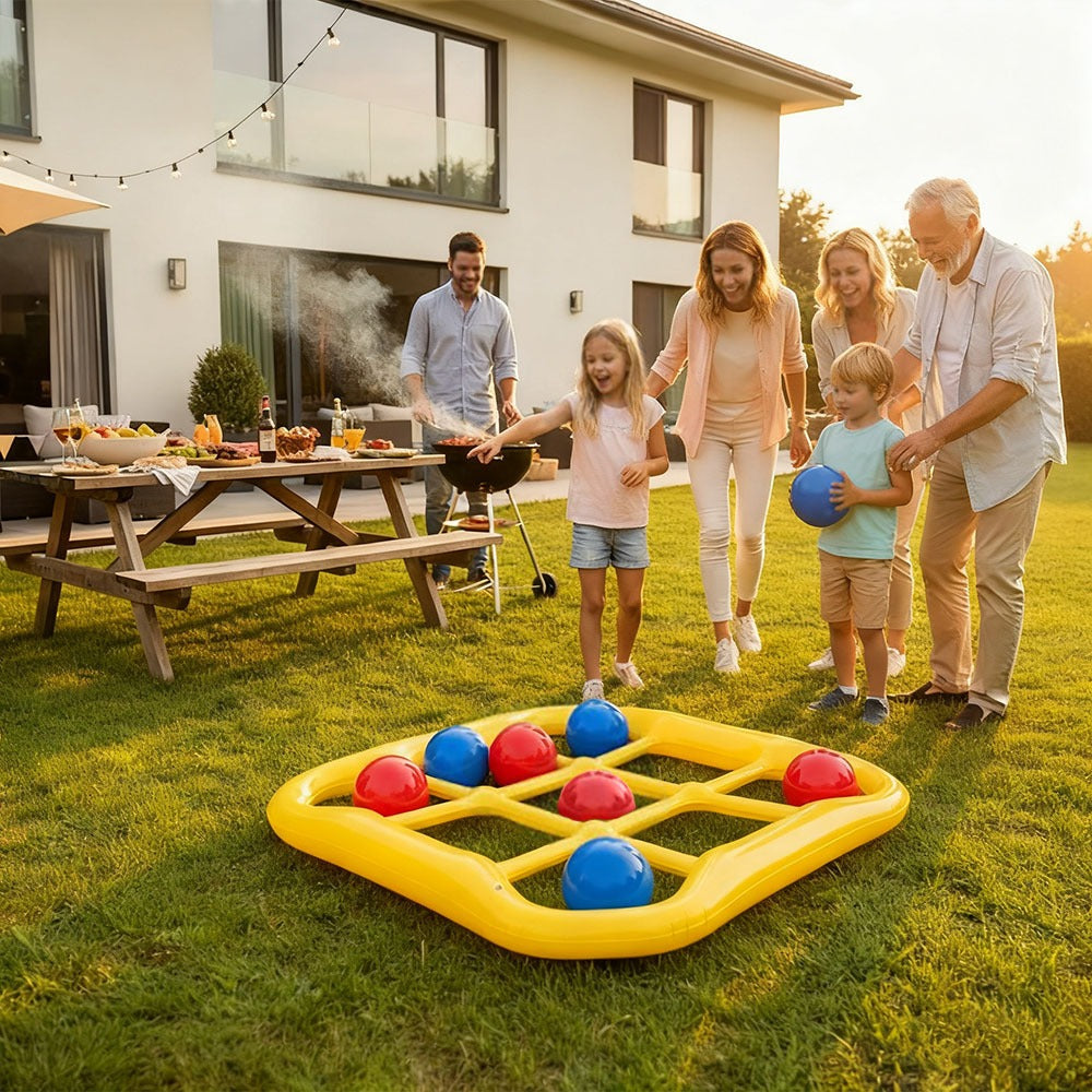 Floating Tic Tac Toe Pool Game Set for Family & Adults – Giant Inflatable Board with 10 Balls & Air Pump, Swimming Pool Lake Party Toy for 2-10 Players, Summer Outdoor Water Game